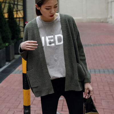 

Women Sweaters Fashion Autumn Cardigans Knitted SweaterCasual Solid Color Loose Pocket Open Stitch Tops 2019