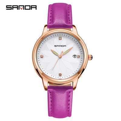 

SANDA P219 Simple Women Watch Leather Quartz Movement Watch Waterproof Casual Calendar Luminous Pointer Clock Wristwatch for Femal