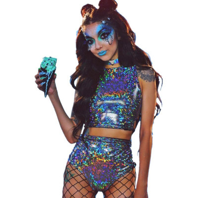 

Festival Queen Crop Top And Hot Shorts Outfits Women 2 Piece Sets Sexy Lace Up Festival Party Rave Clothing Two Piece Set