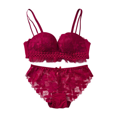 

New Sexy Lace Hollow Design Bra Briefs Set Fashion Comfortable Womens Wire Free Solid Color Underwear Set