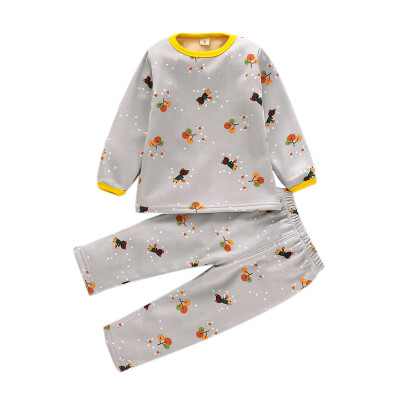 

Autumn Pijama Kids For Boys Girl Thicken Cartoon Print Sleepwear Set Long Sleeve BlousePants Pajamas 3Colors Night Suit For Boy