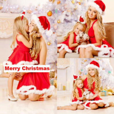

WOMENS SANTA CHRISTMAS XMAS PARTY FANCY DRESS OUTFIT MOTHER AND DAUGHTER RED