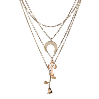 

Women Multi Layers Flower Pendant Necklace Girl Plating Alloy Adjusting Neck Chains Party Jewelry