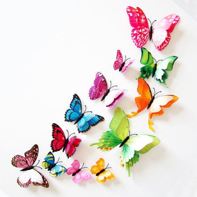 

12pcs 3D DimensionalDouble Butterfly Home Decor Fridge Refrigerator Magnet Butterfly Wall Stickers for Home Party Decoration