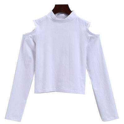 

Spring Summer New Slim Solid Color Women Crop Tops Korean Style Turtleneck Long Sleeve Off The Shoulder T-shirts