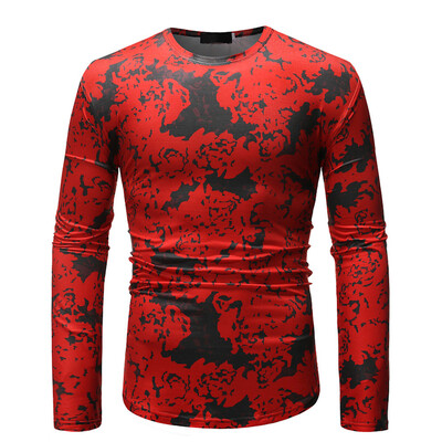

Toponeto Fashion Mens Needle show Autumn Long Sleeve Casual Fit Cotton Round Top Blouse