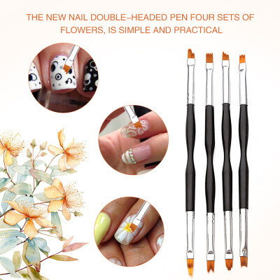 

Toponeto 4PC Double Head Nail Art UV Gel Polish Design Dot Painting Detailing Pen Brushes