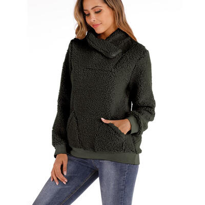 

Women Autumn High Collar Pure Color Zipper Thickened Sweatshirt Warm Coat