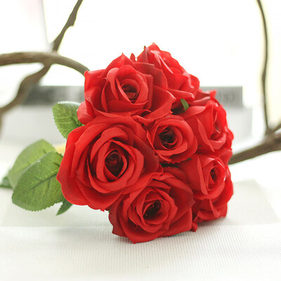 

Gobestart 9 Heads Artificial Silk Fake Flowers Leaf Rose Wedding Floral Decor Bouquet