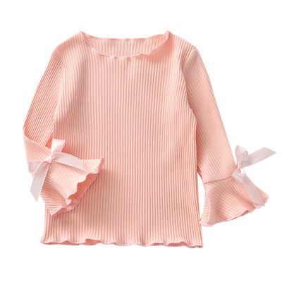 

Autumn Baby Girl Cute Long Flare Sleeve T-Shirts Kids Bowknot Design Tops Shirts Casual Blouse