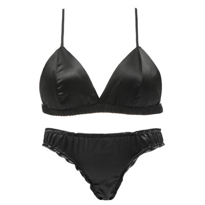 

Women Summer Bras Sets Glossy Underwear Lingerie Set Deep V Thin Pad Bralette Ruffles Panties Intimates Suits