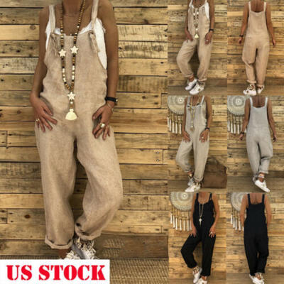 

USA Women Jumpsuit Romper Dungarees Sleeveless Overall Plus Size Trousers Pant