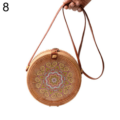 

Mini Round Flower Rattan Weave Single Shoulder Women Crossbody Bag Messenger