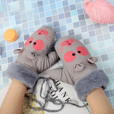 

Cute Carton Rabbit Fur Children Gloves Plush Lining Keep Warm Lovely Mittnes For Student Autumn And Winter
