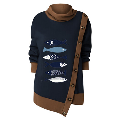

Tailored Fashion Women Plus Size Button Splice Print Long Sleeve O-Neck Sweatshirt