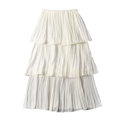 

Summer Sweet Thin Fairy Cake Skirt Women Solid Pleated Long Skirt Ladies High Waist Elegant Skirts