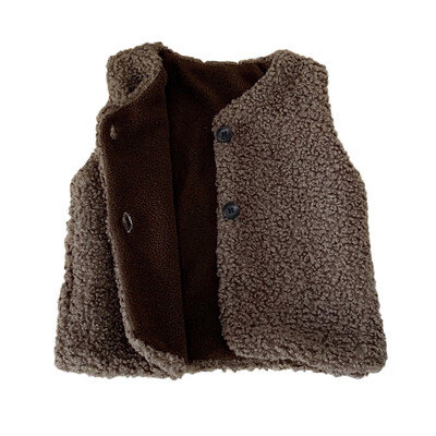 

Winter Children Girls Cute Warm Thick Faux Fur Vest Jacket Solid Color Round Collar Tops Outwears