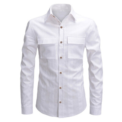 

Toponeto Men Striped Splicing Pocket Long Sleeve Shirt Fashion Long Sleeve Blouse Top