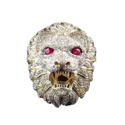 

Fashion Men Lion Head Ring Punk Personality Ring Plated Ruby Red Gemstone Ring Jewelry Gift For Boy Men