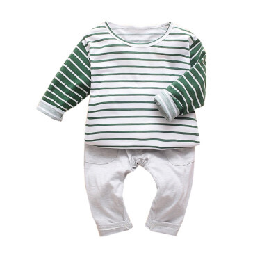 

Autumn Casual Baby Boy Clothes Striped Printing Long Sleeve Top Trousers Kid 2PCs Outfit Set