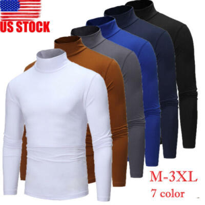 

US Mens Thermal High Collar Turtle Neck Skivvy Sweaters Tops Stretch T Shirt