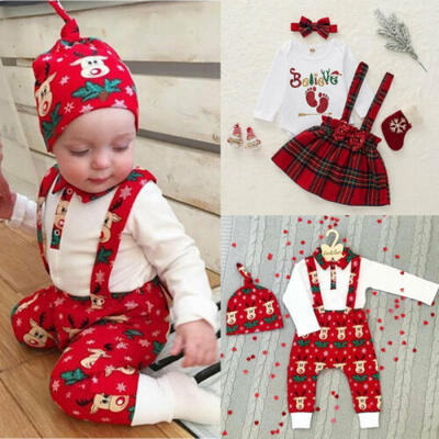 

Infant Baby Boy Girl My 1st Christmas Outfit Romper Top Pants Hat Cotton Clothes