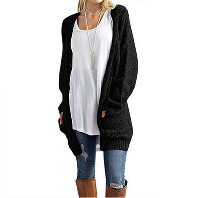 

Women Plus Size Autumn Winter Open Front Cardigans Chunky Warm Long Sleeve Sweater Tops With Pockets