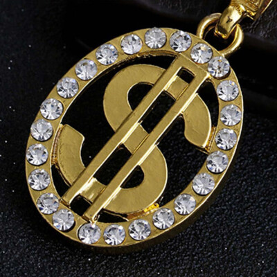 

1 Mens Hip Hop Round Coin Necklace Europe&America Gold Symbol Pendant Rhinestone Necklace