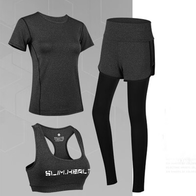 

Gym 3 Piece Set Elastic Short Sleeve Fitness Tops Trousers&Bra Summer Autumn Breathable Sports Sets For Women