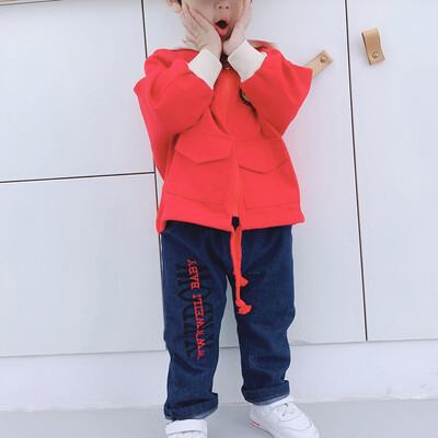 

New Autumn 0-4T 2pcs Lovely Baby Boy Clothes Long Sleeve Cartoon Print Hoodie Sweatshirt CoatDenim Pants Trouser Costume Set