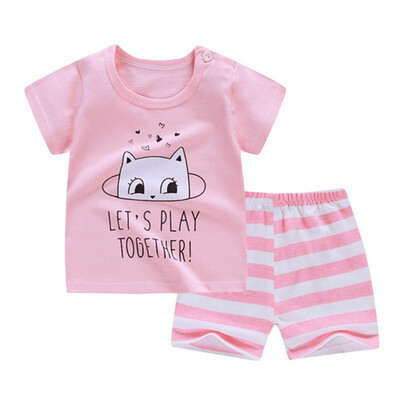 

Baby Boys Girls Summer Clothes Sets Short Sleeve Cartoon Print Tops Blouse T-shirtShorts Casual Outfits Sets