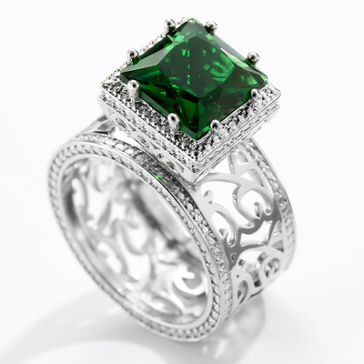 

Large Dark Green Stone Rings For Women Wedding Gift Silver Rings