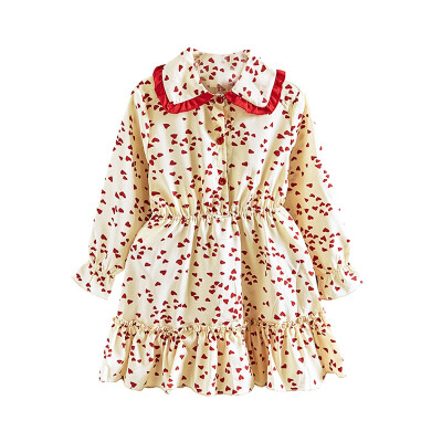 

Lovely Baby Girl Dress 2-7T Toddler Children New Autumn Girls Cute Cartoon Print Lapel Long-Sleeved Sweet Princess Dress