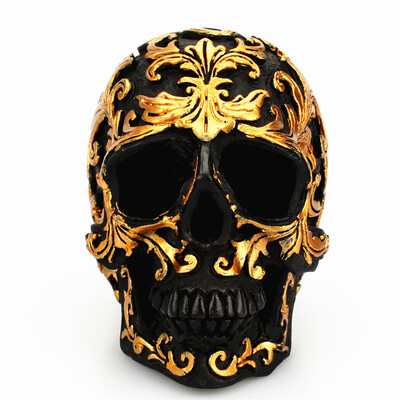 

Black Skull Head Golden Pattern Resin Craft Carving Decoration Gifts Desktop Skulls Sculpture Home Ornaments Accessories