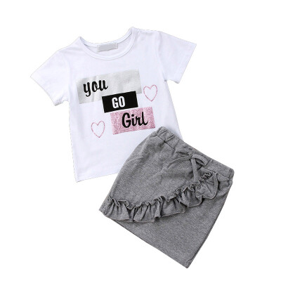 

girls clothes set fashion cute toddler girl t-shirt skirt set short sleeve letter print t-shirt