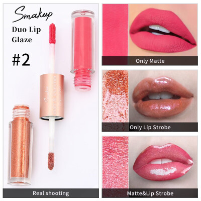 

Double end Lip Gloss Makeup 6 Colors Liquid Lipstick Mirror Surface Lip Gloss Tint Lasting Moisturizing Non-stick Cup Lip Glaze