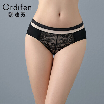 

Ou Difen underwear bra 2019 new ladies sexy lace mid-rise comfort cotton inner triangle briefs XP9205 black L