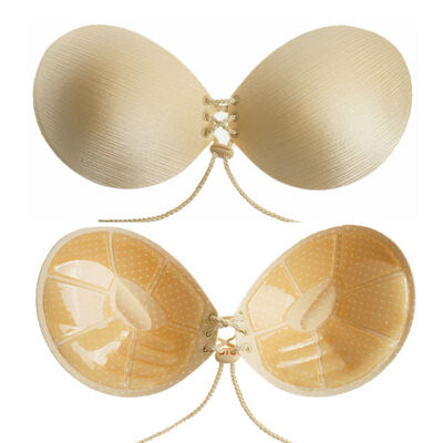 

Sexy Women Invisible Gather Bra Self-Adhesive Silicone Bust Front Drawstring Sticky Bra Backless Solid Color Strapless Bra