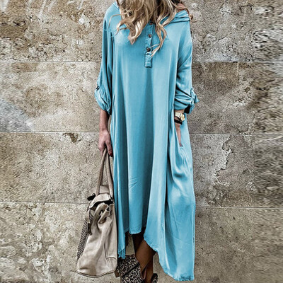 

Tailored Women Vintage Solid Button Loose Plus Size Long Sleeve Irregular Hoodie Dress