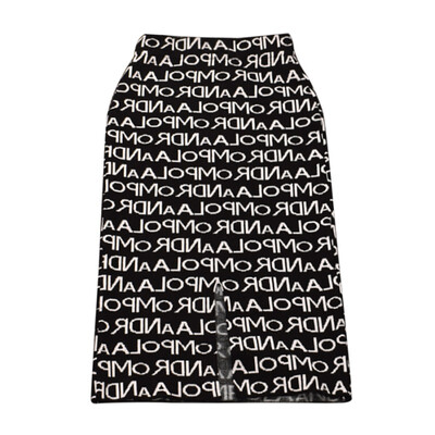 

Women Fashion Knitted Skirt Female Autumn Winter Long Section High Waist Bag Hip Letters Print Split Skirt Black Gray