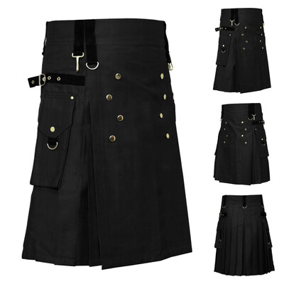 

Gobestart Mens Vintage Kilt Scotland Gothic Fashion Kendo Pocket Skirts Scottish Clothing