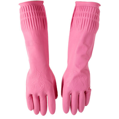 

High Quality Red Kitchen Wash Dishes Protect Hands Gloves Cleaning Waterproof Long Rubber Latex Gloves Tool