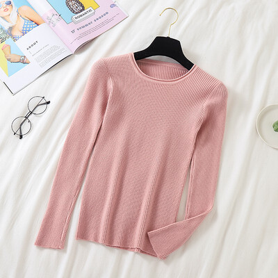 

Women Korean Solid Color Sweater Female Knitted Long Sleeves Pullovers Basic O Neck Jumpers Autumn Pull Femme