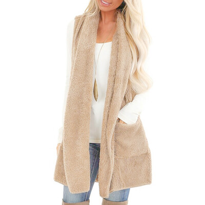 

Toponeto Womens Sleeveless Faux Fur Cardigan Fluffly Vintage Shaggy Vest Jacket Long Coat