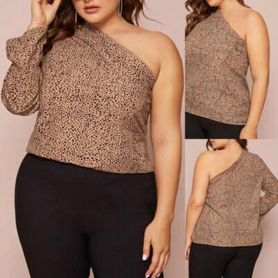 

US Women Leopard One Shoulder Long Sleeve T-Shirt Casual Loose Blouse Top -4XL