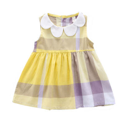 

Girl dress Summer Casual Baby Girls Plaid Print Dress Cotton Kids Toddler Sleeveless