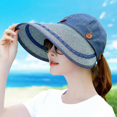 

Summer Women Visor Empty Top Sun Hat Wide Large Brim Face Sunscreen Cap Foldable Beach Travel Riding Hats UV Protection Cap