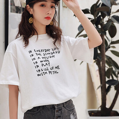 

JOY OF JOY Jingdong Womens 2019 Korean Fashion Womens Short Sleeve T-Shirt Womens Summer Loose bf Student Casual Short Sleeve Women JWTD191835 White XL