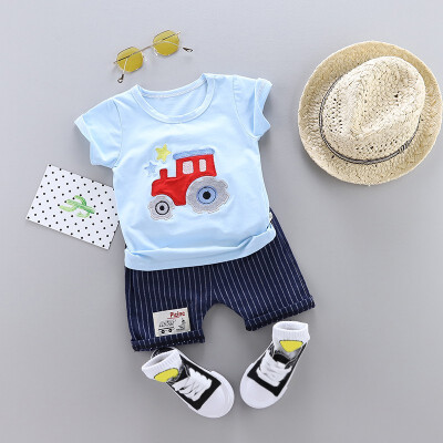 

Summer Boy Clothes Set Cartoon T-shirtstriped Shorts Kids Clothes Set Short Sleeve Car t-shirt For Boy Clothes