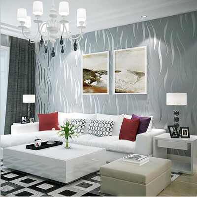 

Gobestart Silver 3D Non-woven Wave Stripe Embossed Wallpaper Rolls Living Room Decor 10m